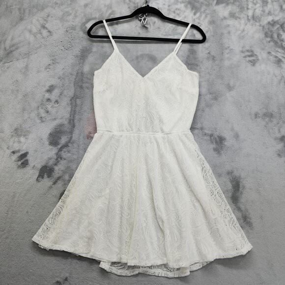 Bailey Blue Dress Womens L White Crochet Lace Strappy V-Neck Back Cutout Mini - Picture 1 of 10